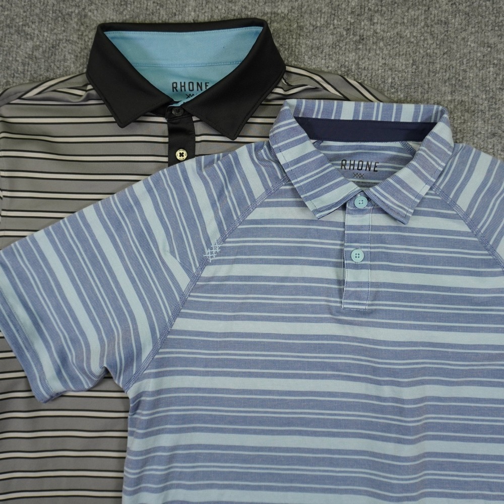 Rhone Polo Shirt Lot Mens Small Delta Pique Commuter Blue Striped Performance